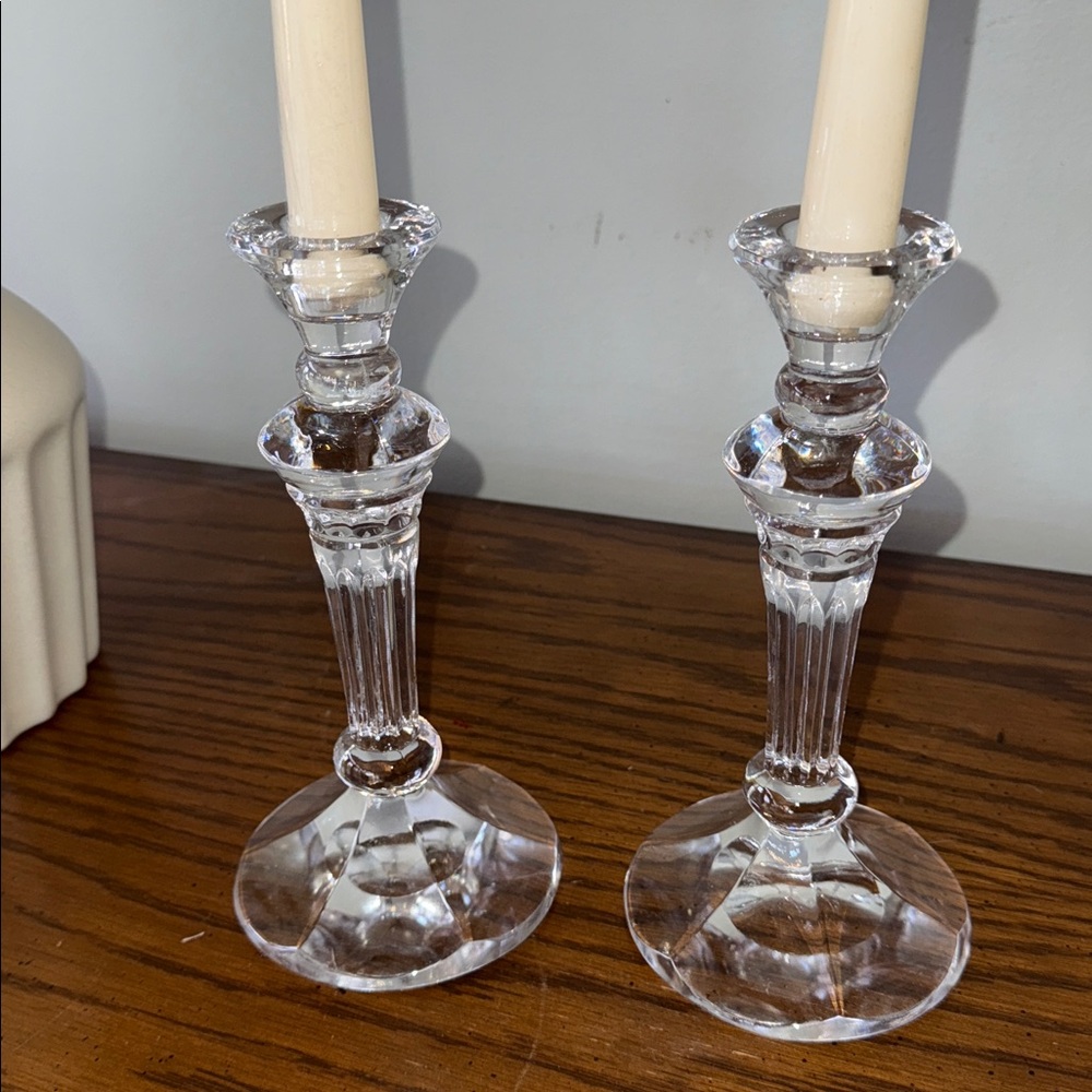 Clear Glass Candlesticks Set of 2